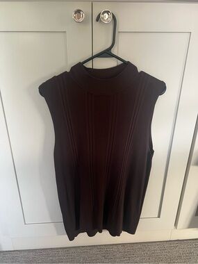 dressbarn Sleeveless Ribbed Mock Neck Top - Dark Brown
